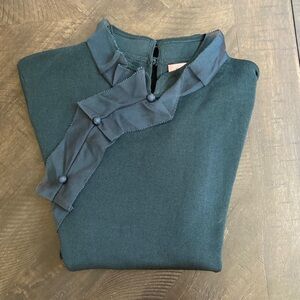 Teal Omnia Luo Womens Top with Ruffle Detail